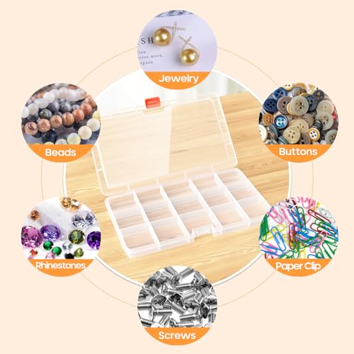 Moon Magpie 4PACK Extra Thick Bead Organizers and Storage Box, 15 Grid Mini Clear Jewelry Making Storage Solutions Plastic Organizer Case Craft Containers for Nail Rhinestones DIY Diamond Accessories - size: 4P-FixedGrid