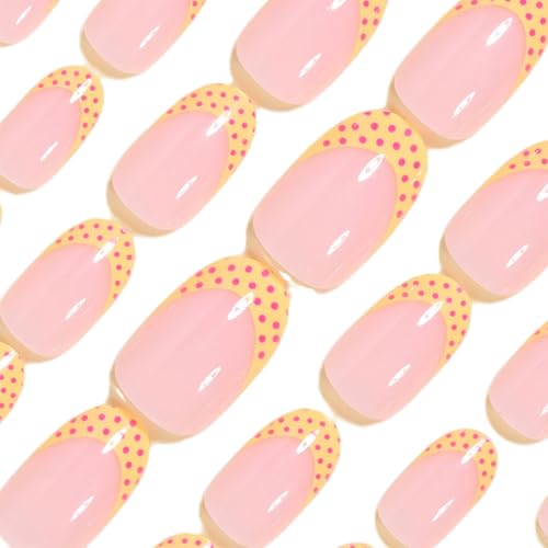 Yellow French Tip Press On Nails Short Almond Fake Nails Glossy False Nails - color: BD-Yellow-5