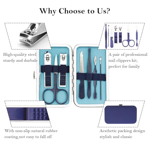 Manicure Set, Nail Clipper Kit, Nail Clipper Set, Nail Care Kit, 8 In 1 Professional Manicure Kit Personal Care, Stainless Steel Facial Pedicure Care Tools, Grooming Kit for Women Men, Blue - color: Blue