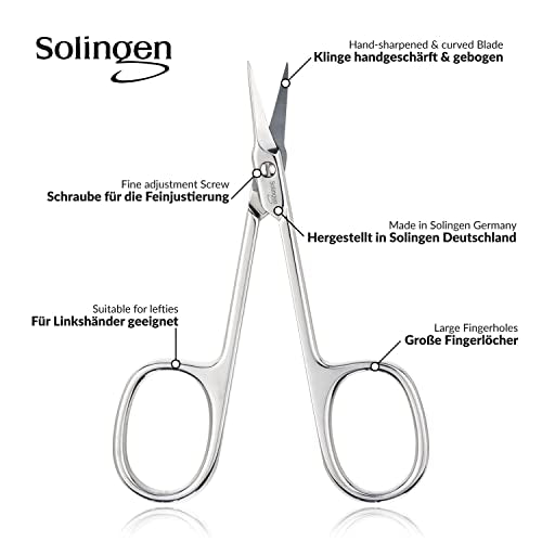 Solingen Cuticle Scissors made in Germany - with Curved Blade - Pedicure Beauty Grooming Kit for Nail, Eyebrow, Eyelash - Brown Tower Point - color: Brown Tower Point