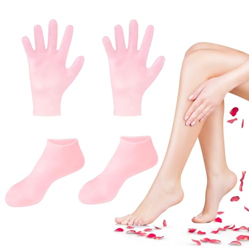 2 Pairs Silicone Socks Gloves Set for Dry Cracked Feet Hands, Size 10 - size: 1 Pair Socks & 1 Pair Gloves