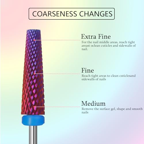 Super Long 5 in 1 Nail Drill Bits, Professional 3/32'' Carbide Tungsten Two Way Rotary Nail Cleaner Nail Bits, Suitable for Manicure Pedicure Cuticle Gel Polishing Acrylic Nails (Purple, Medium-M) - color: Purple, size: Medium-M