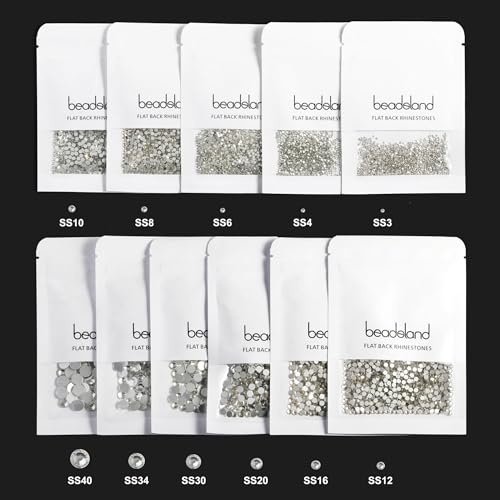 Beadsland Flat Back Crystal Rhinestones,Crystal AB, SS12, 1440pcs - color: Crystal AB, size: SS12/1440pcs