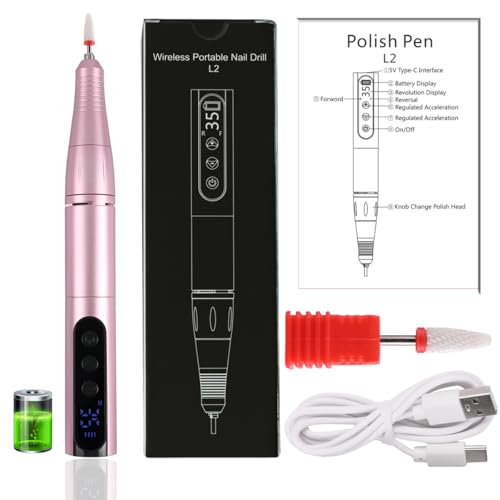 Wireless 35000RPM Nail Drill Pen USB Nail File Polishing Pen Rechargeable Nail Drill Machine Portable Manicure Drill Salon Tool (Pink) - color: Pink