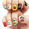 Press on Nails Back To School Pencil Ruler Book Short Square Fake Nails - color: Red apple