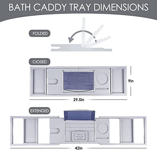 Foldable Bathtub Tray Caddy with Soap Dish Adjustable 29.5-43'' Grey - color: Gray