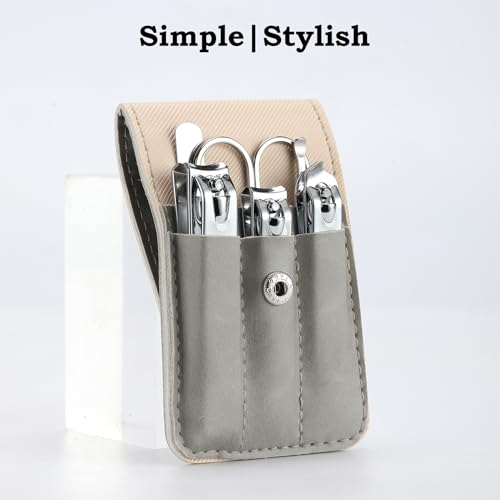 Nail Clipper Set Gifts for Men, 6 Pcs Case Fingernail Clipper Christmas Stocking Stuffers for Adults (Grey) - color: Grey
