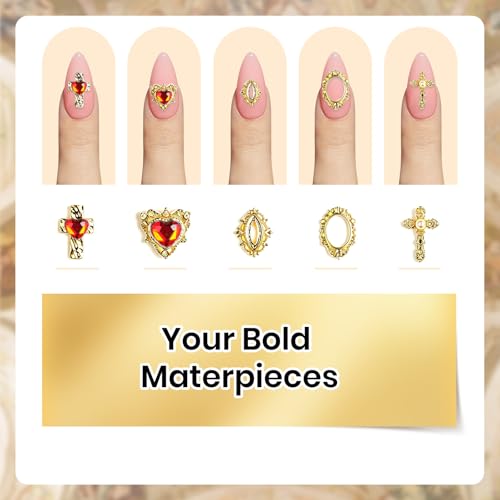 Beetles Gold Nail Charms Set 54PCS Metallic Nail Art Tools - color: E - Gold-54