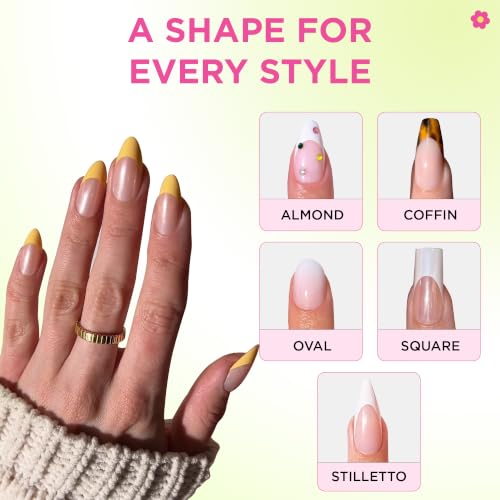 PaintLab Butter Yellow Chrome Press On Nails, Medium Almond, 30pcs Nail Kit - color: Butter Yellow Chrome