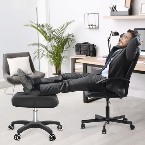 TASALON Adjustable Height Rolling Footrest Stool with Lockable 360° Wheels