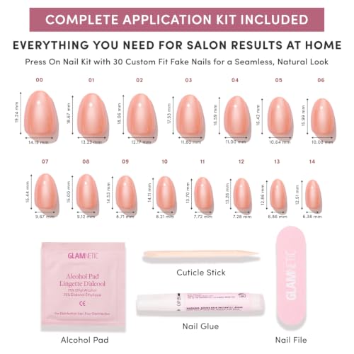 Glamnetic Press On Nails - Short Oval, Glazed Fake Nails 30 Pc Full Kit - color: Soft Skin - Light Pink Solid