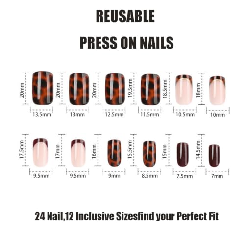 Tortoise Shell Press on Nails Brown Fake Nails French Tip False Nails - color: Style34