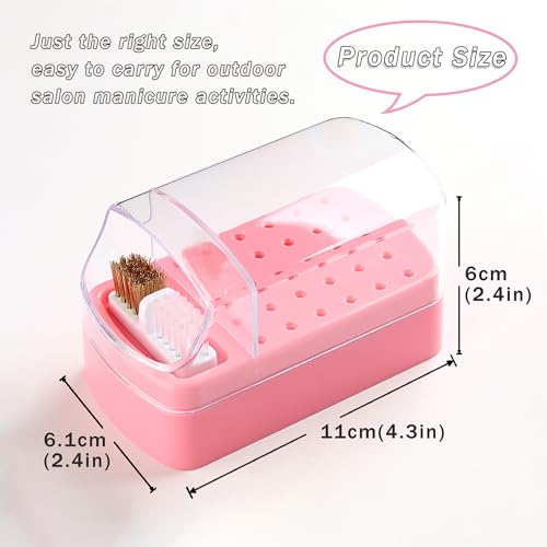 2 in 1 Nail Bit Holder & Cleaner 30 Holes Drill Bit Organizer - color: Pink
