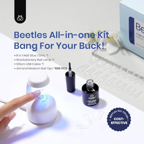 Beetles Gel Nail Kit Clear, Almond Medium, 500pcs 10 Sizes - color: Medium Almond 500pcs (Clear Kit)