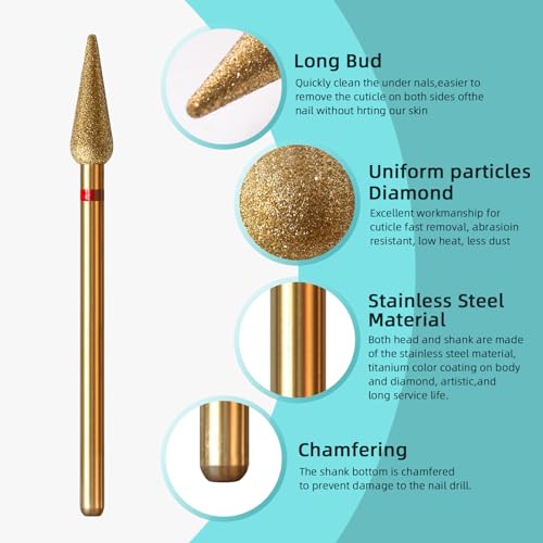 4mm Long Bud Cuticle Clean Nail Drill Bit, Titanium Series Russian Diamond Nail Bits Professional Safety Under Nail Cleaner for Cuticle Dead Skin, Electric Nails Accessories, Fine - color: 4mm Long Bud Cuticle Bit, size: Fine - F