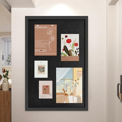 13.3"x17.7" Black Framed Black Linen Bulletin Board, Pin Board - color: Black, size: 13.3" x 17.7"