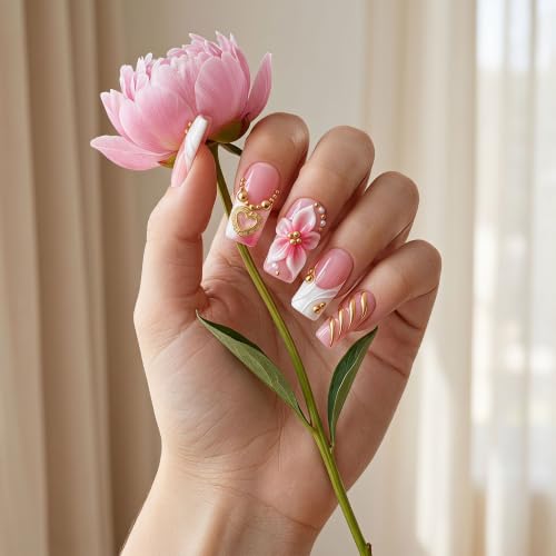 Handmade Press on Nails Medium Square White French Tip Fake Nails - color: style3