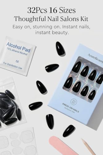 AzureBeauty Halloween Fall Black Short Almond Press On Nails, 32Pcs 16Sizes - color: B-Black
