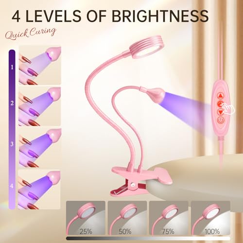 AORAEM UV LED Nail Lamp, Double-Headed Flash Cure Nail Lamp for Gel Nails - color: Pink