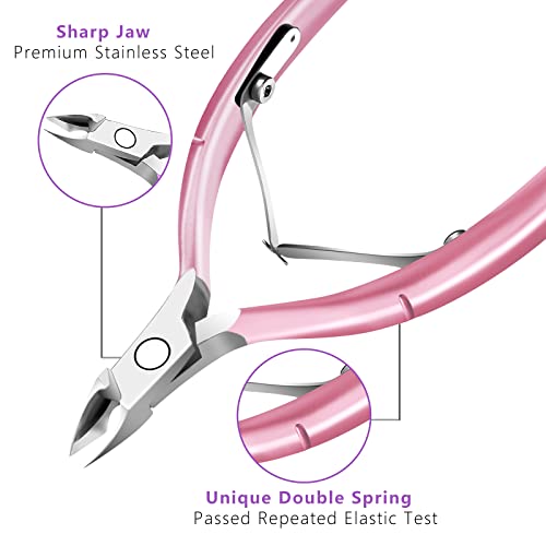 Cuticle Trimmer with Cuticle Pusher and Scissors, Cuticle Remover Professional Durable Pedicure Manicure Tools, Stainless Steel Cuticle Nipper Cutter Clipper (Pink Pusher) - color: Pink Pusher