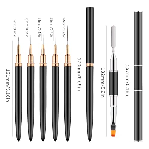 6Pack Nail Art Liner Brushes, Dual-Ended Dotting & Fine Drawing