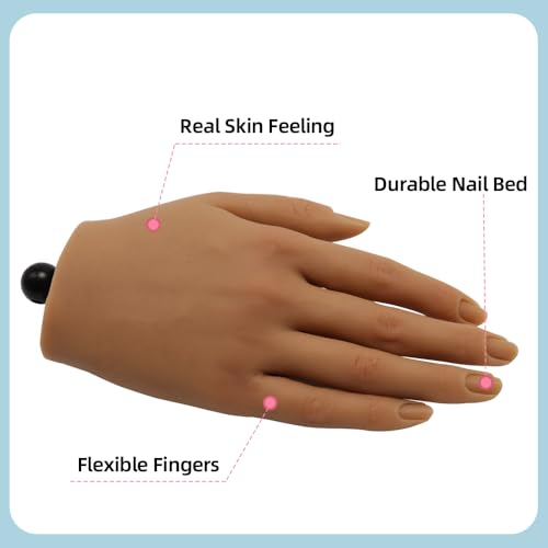 KnowU Silicone Nail Practice Hand, Acrylic Nails Manicure Model, Durable Nail Training Mannequin for Beginners and Professionals, Brown - color: Brown, size: Clamp Stand