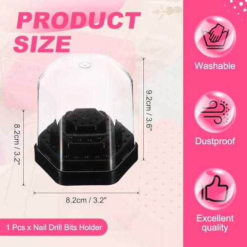 uxcell Nail Drill Bits Holder 48 Holes Large Space Drills Cleaning Black - color: Black