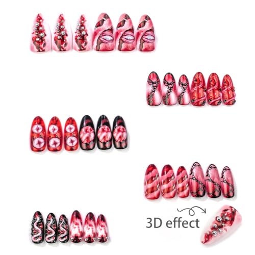 30pcs Halloween Press on Nails Gothic Red Black Eye Spider Web Fake Nails - color: Halloween Press on Nails 14