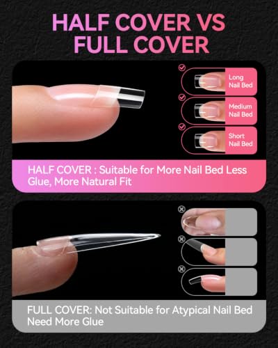 Makartt Short Square Half Cover Nail Tips, 15 Sizes Pre-Etched, 504 PCS - size: Short Square-Half Cover-504 Pcs