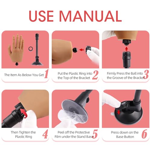 KnowU Nail Practice Hand with Suction Cup Stand, Mannequin Hand for Acrylic Nails, Professional Manicure Tool, DIY Nail Art Accessories, Flesh Tone - color: Flesh Tone, size: Suction Cup Stand