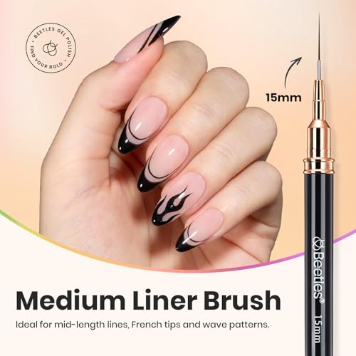 Beetles Liner Brushes for Nails 5pcs, Metallic Nail Art Brushes Black - color: A-Black-5