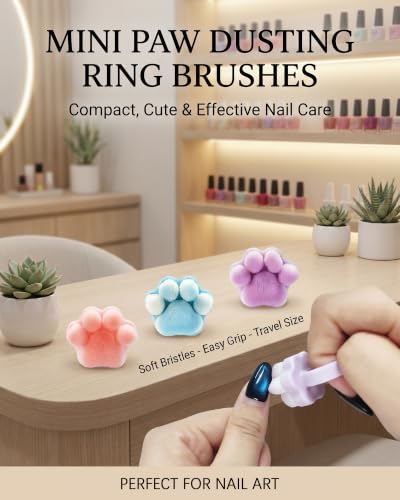 3 Pcs Cat Claw Open Ring Nail Dust Brush, Soft Nail Powder Remover Brush