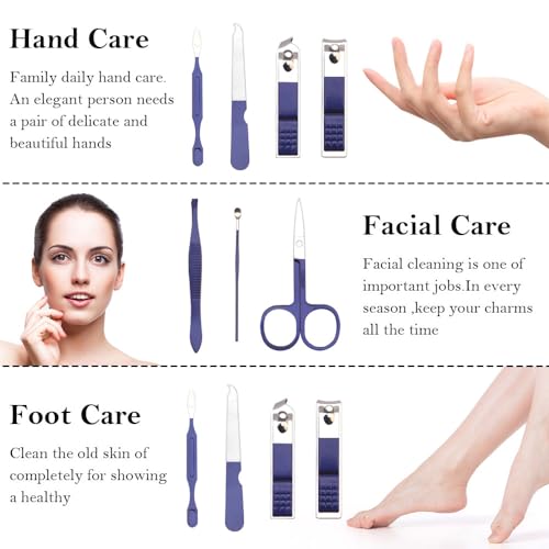 Manicure Set, Nail Clipper Kit, Nail Clipper Set, Nail Care Kit, 8 In 1 Professional Manicure Kit Personal Care, Stainless Steel Facial Pedicure Care Tools, Grooming Kit for Women Men, Blue - color: Blue