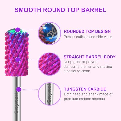 3/32" 2PCS Large Round Barrel Safety Nail Drill Bit for Gel Acrylic Removal - color: Purple-2PCS, size: 2XC