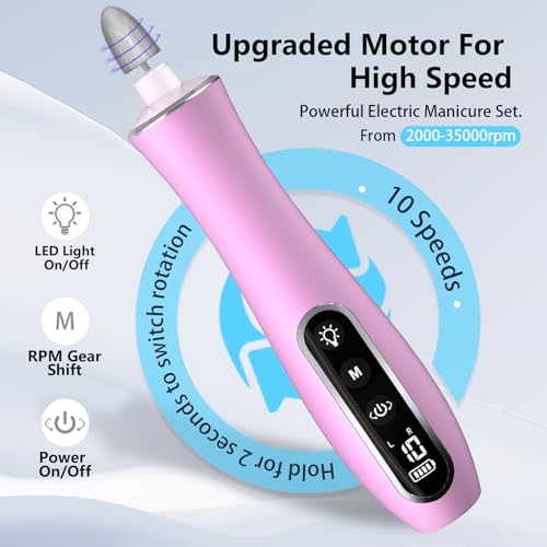 Electric Nail File Drill Cordless 2000 mAh Rechargeable 10-Speed Nail Filer - color: Purple