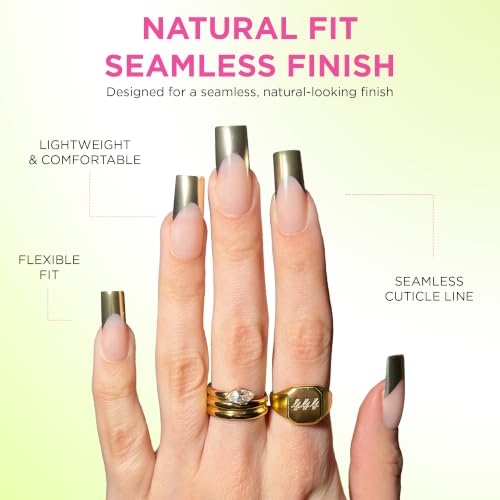PaintLab Gold Chrome French Tip Press On Nails, Long Square, 30pcs Nail Kit - color: 24K Tips
