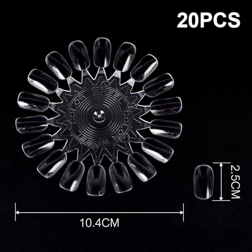 20Pcs False Nail Swatches Wheels for 360 Color Nail Tips Acrylic Nail Art Polish Display Nail Practice Tips Board for Manicure, Home DIY/Nail Art Salon Show, Clear - color: 20Pcs Clear