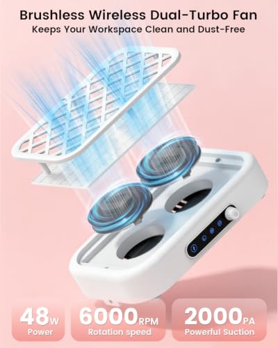 Nail Dust Collector Cordless, 6000RPM Dust Collector Nail Tech White - color: White