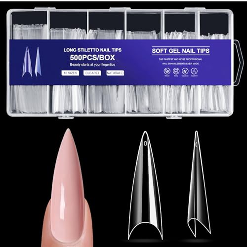 krofaue Extra Long Stiletto Nail Tips - False Clear Nais - color: Clear Long Stiletto