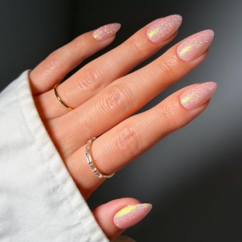 Glamnetic Press On Nails - Short Almond, Holo Fake Nails 30 Pc Full Kit - color: Fairy Flexx