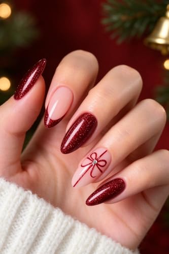 AzureBeauty Short Almond Press On Nails, Ruby Velvet, 32 Pcs 16 Sizes - color: B3-Ruby Velvet