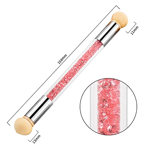 1pc Nail Sponges Pen, Ombre Nail Brushes, Double Head Nail Art Brush, Manicure Brush Nail Art Tools for Salon DIY with 16Pcs Replaceable Sponge Heads (Pink) - color: pink, white