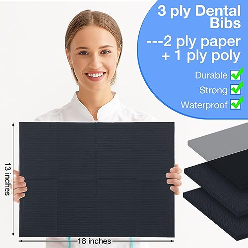 Newwiee 250 Pcs Disposable Nail Table Towels Mat, 13'' x 18'' Patient Bibs 3 Ply Waterproof Tattoo Bibs Nail Towels Paper Tray Covers Clean Pads Tattoo Supplies (Black) - color: Black