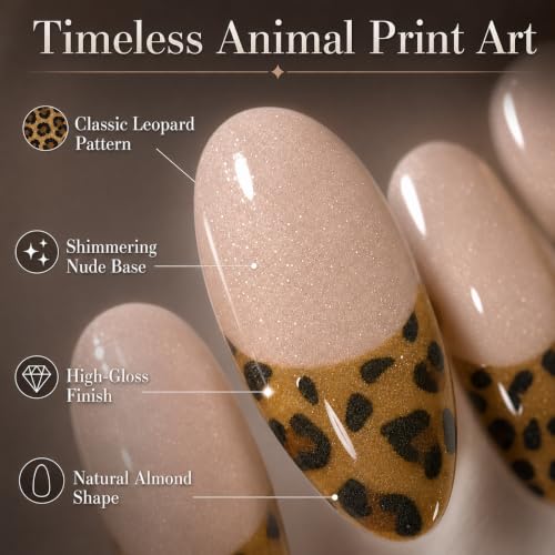 48pcs Leopard Print Press on Nails and Toenails Set, Almond Nude French Tip Fake Nails with Cheetah Designs, Full Cover Short Square False Toe Nails Bundle, 2-in-1 DIY Manicure Kit for Women - color: leopard French
