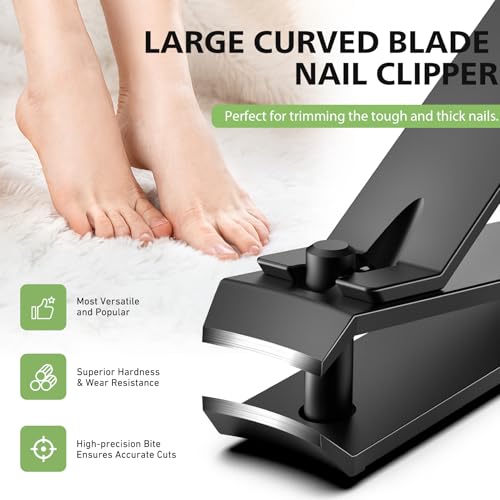 BALUCA Curved Toenail Clipper for Thick Nails, Heavy Duty Stainless Steel Toe Nail Clippers for Seniors, Men & Women, Stainless Steel Nail Cutter for Accurate Trimming and Grooming (All Black) - color: All Black