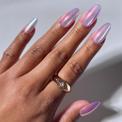 Glamnetic Press On Nails - Medium Oval, Velvet Fake Nails 30 Pc Full Kit - color: 3A - Oyster Pearl