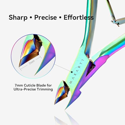 Makartt Rainbow Titanium Sharp Cuticle Nipper and Pusher Set - color: Multi-colored