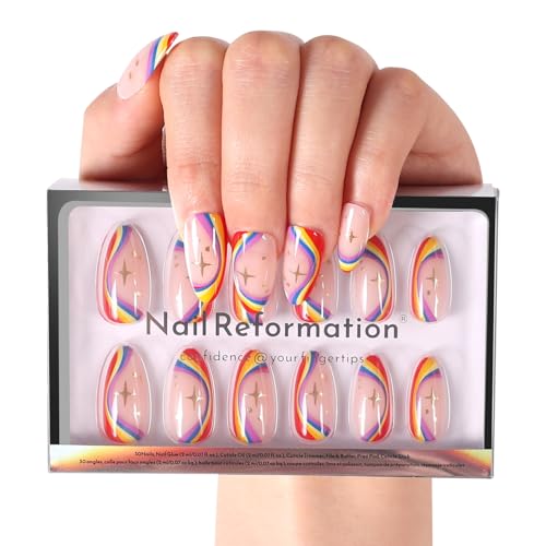 Nail Reformation Press On Nails, Rainbow Ombre Swirl Medium Almond 30 Pcs - color: Rainbow Arc