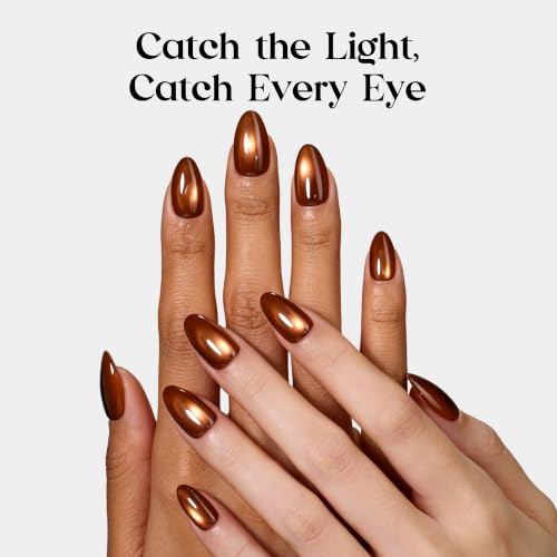 Beetles Brown Cat Eye Press On Nails Short Almond, 96 PCS Nail Tips - color: 0 - Brown CatEye - S