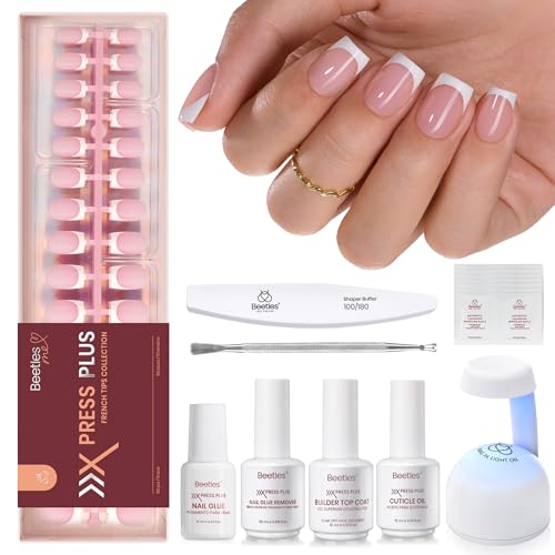 Beetles French Tip Press On Nail Kit - Short Square 150Pcs Pink - color: A - Pink French - S